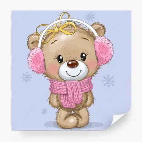 Fototapete süßer teddybär mit rosa ohrenschützern und schal – Pixers®