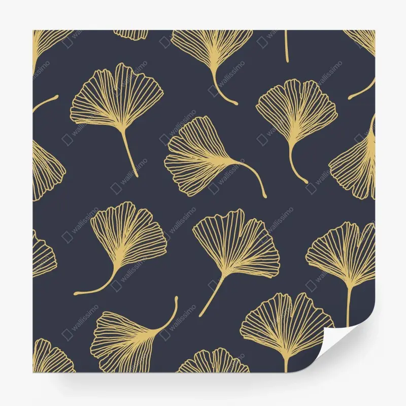 Fototapete goldene ginkgoblätter auf marineblauem hintergrund