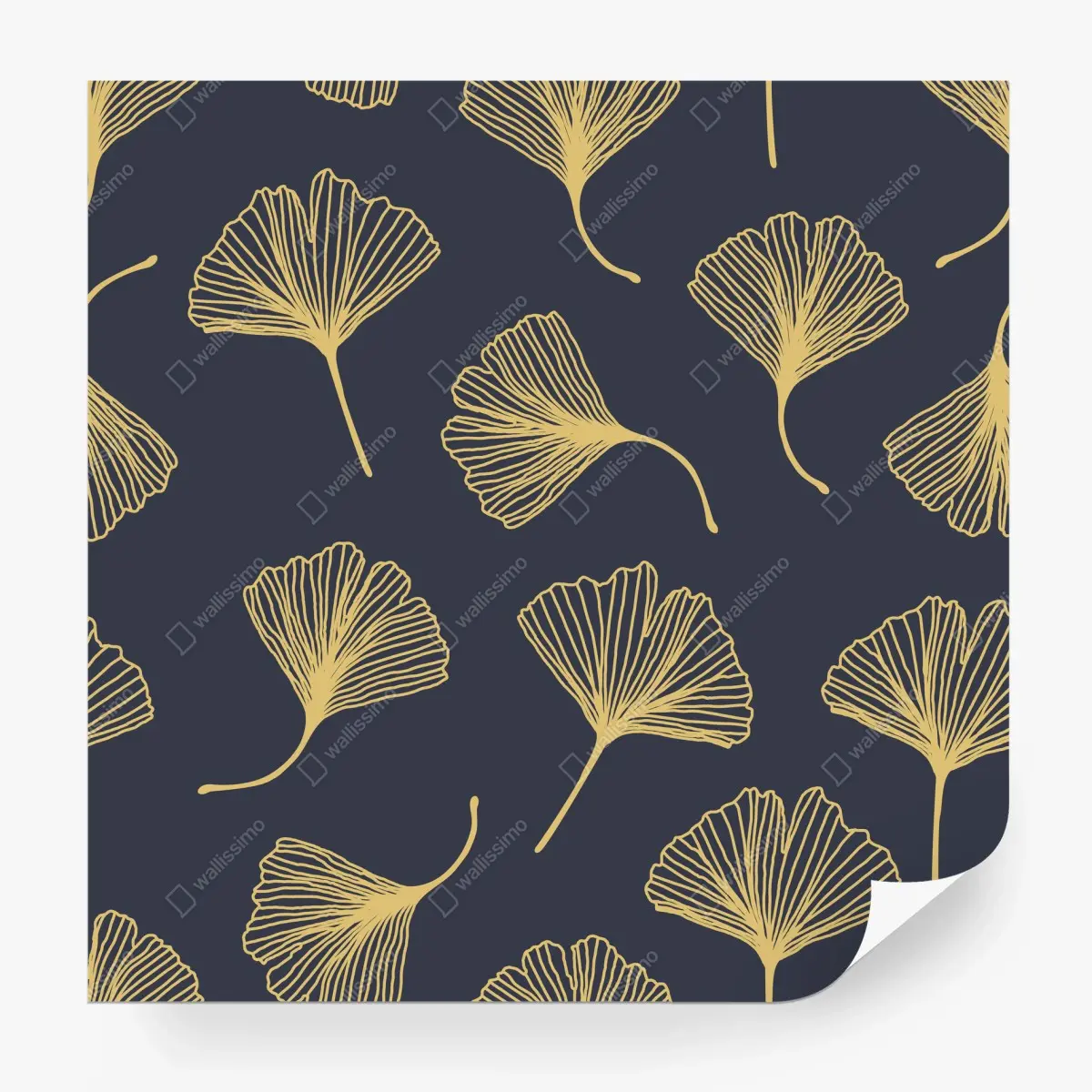 Fototapete goldene ginkgoblätter auf marineblauem hintergrund – Pixers®