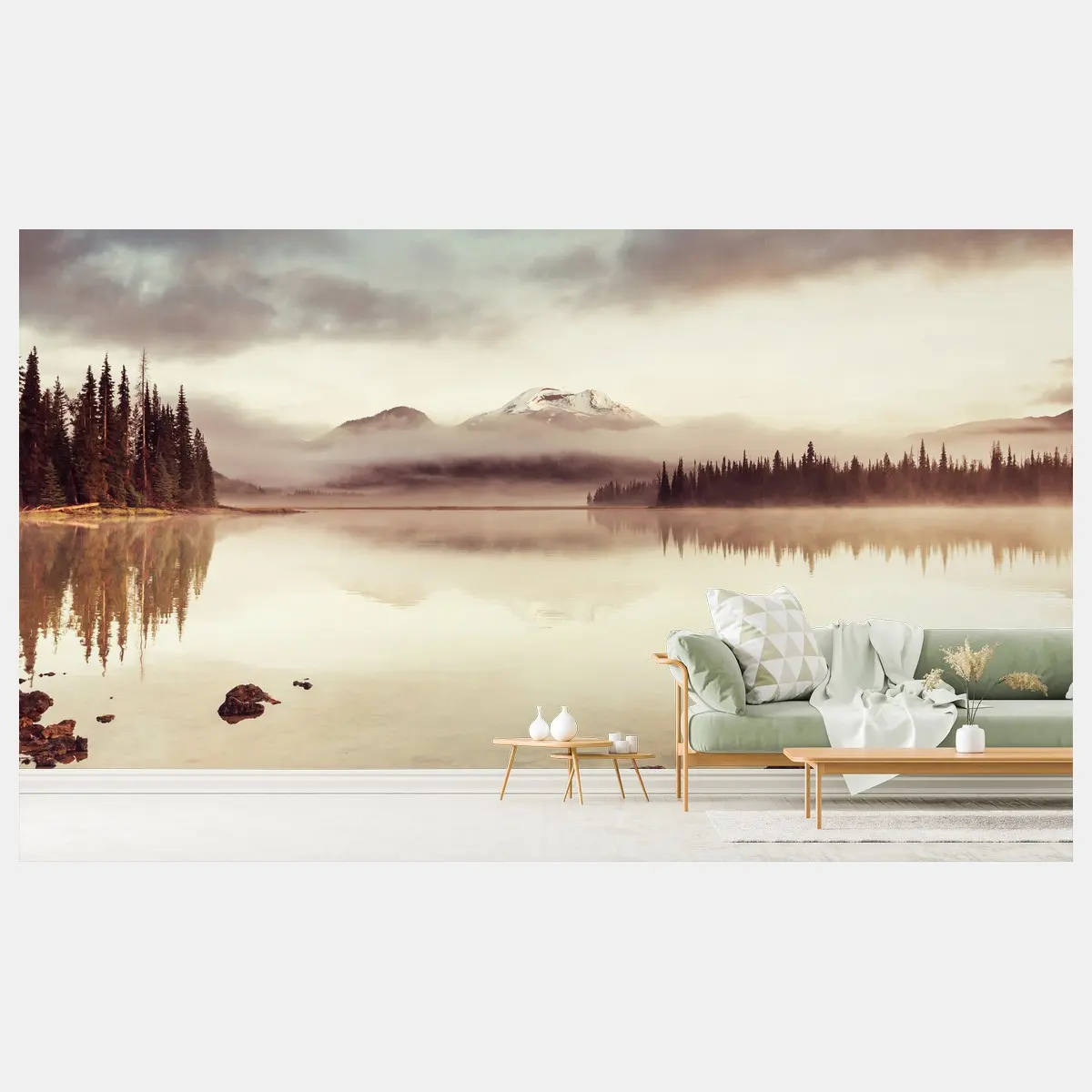 Fototapete ruhiger morgensee mit bergspiegelung in Oregon – Pixers®