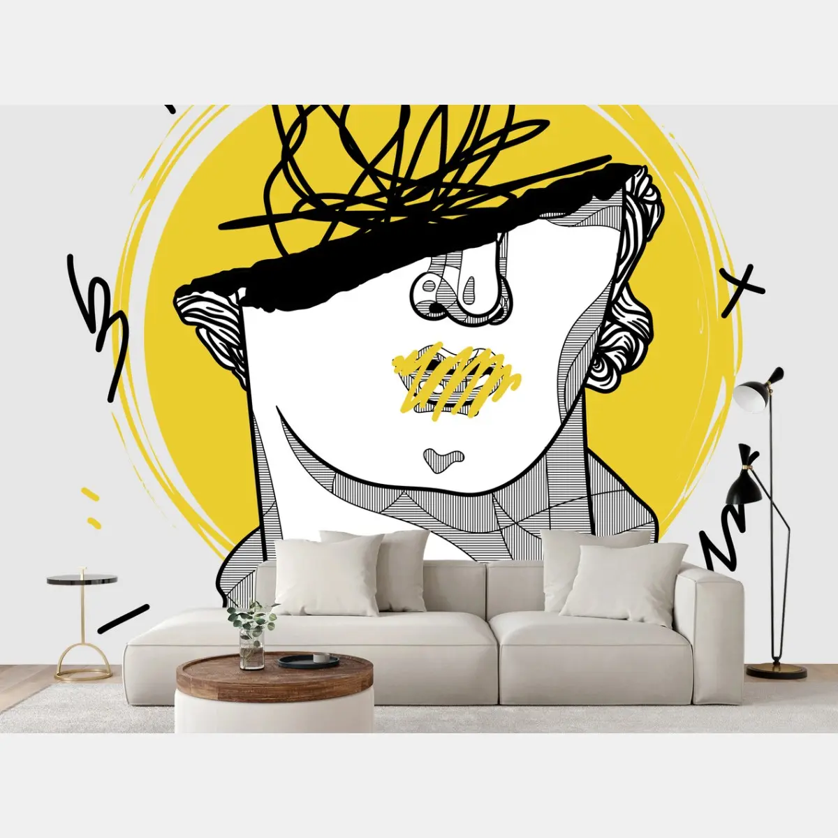 Fototapete modernes graffiti-büste mit gelbem halo – Pixers®