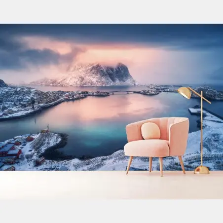 Fototapete ruhige pastell-fjordlandschaft im winter – Pixers®