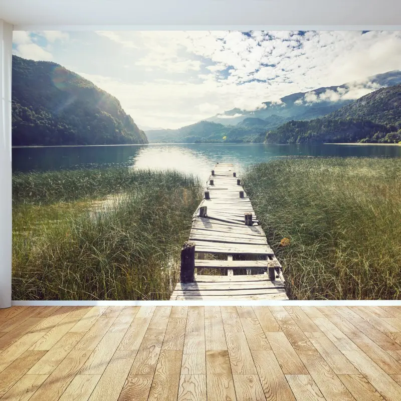 Fototapete ruhiger bergsee in Patagonien mit steg