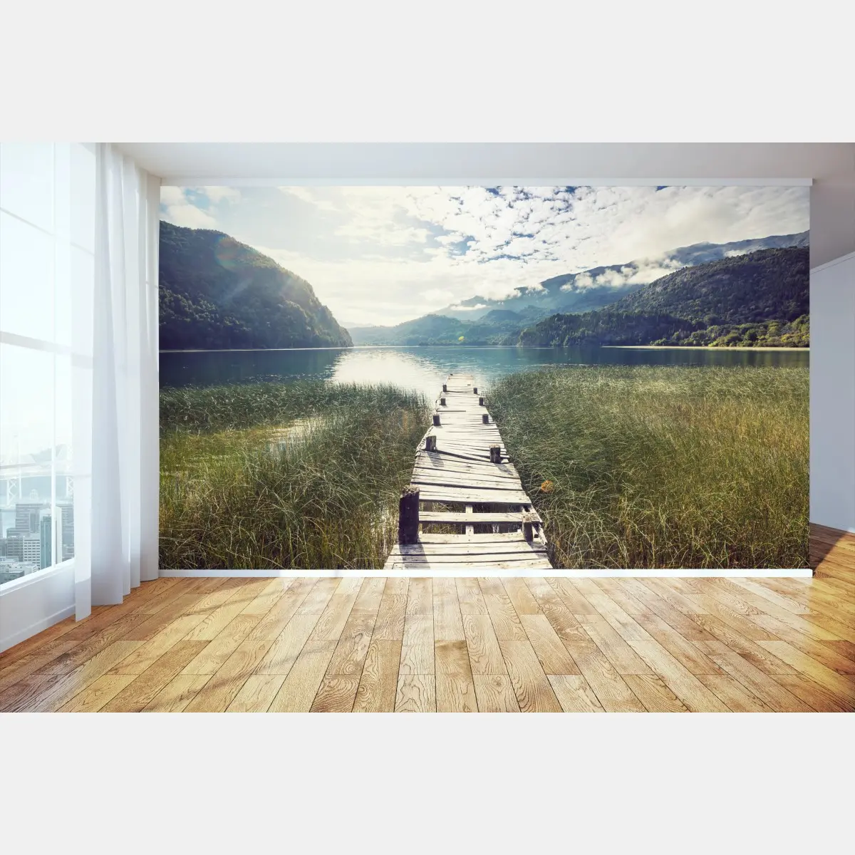 Fototapete ruhiger bergsee in Patagonien mit steg – Pixers®