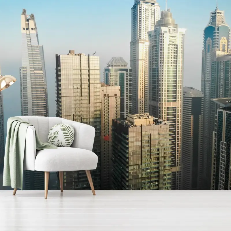 Fototapete Dubai Marina skyline im morgendlichen nebel