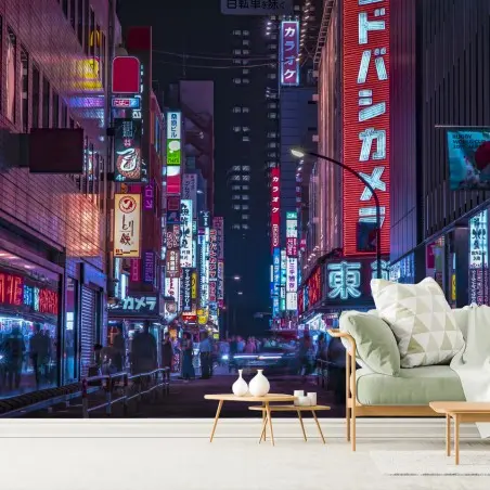 Fototapete neonbeleuchtete straße in Tokio bei nacht