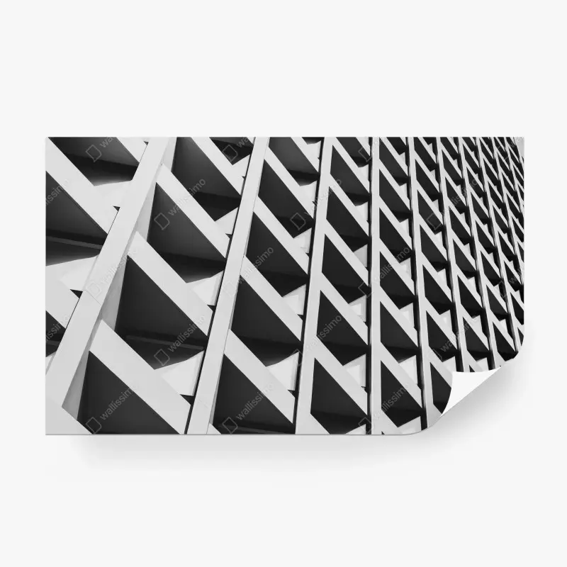 Fototapete geometrische gebäudefassade in schwarzweiß