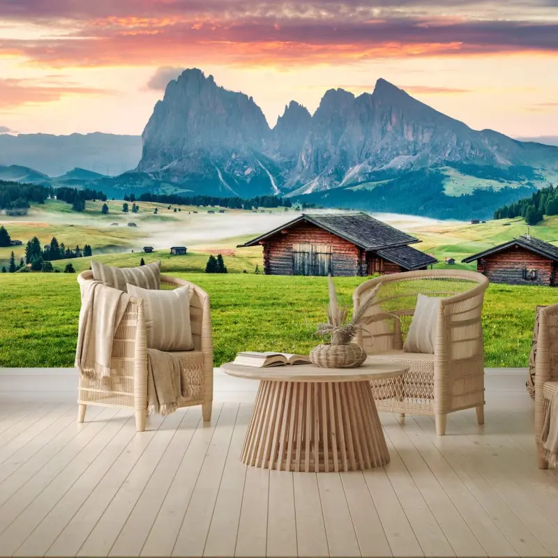 Fototapete sonnenaufgang über Seiser Alm, Dolomiten