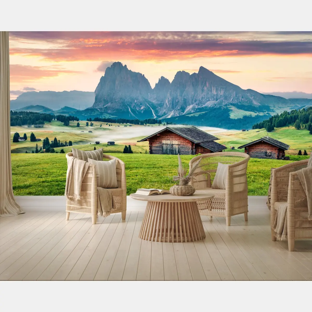 Fototapete sonnenaufgang über Seiser Alm, Dolomiten – Pixers®