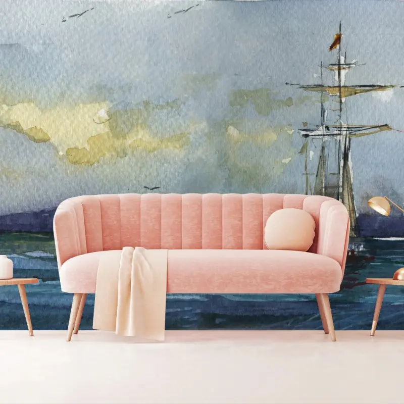 Fototapete segelschiff auf dem meer aquarell