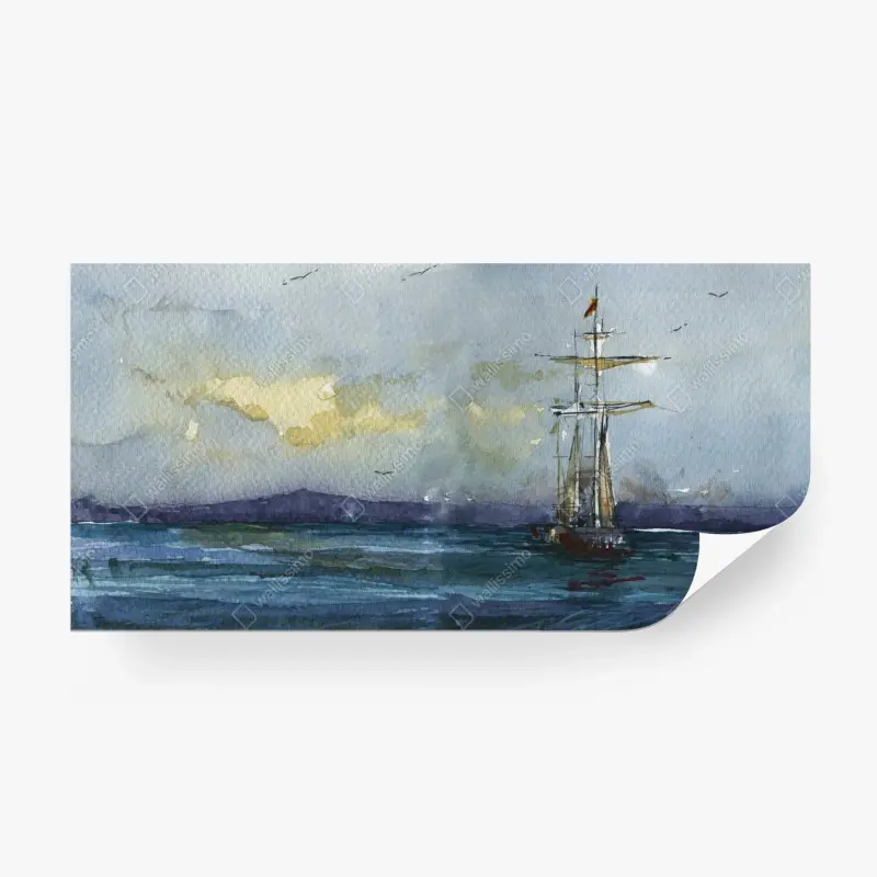 Fototapete segelschiff auf dem meer aquarell