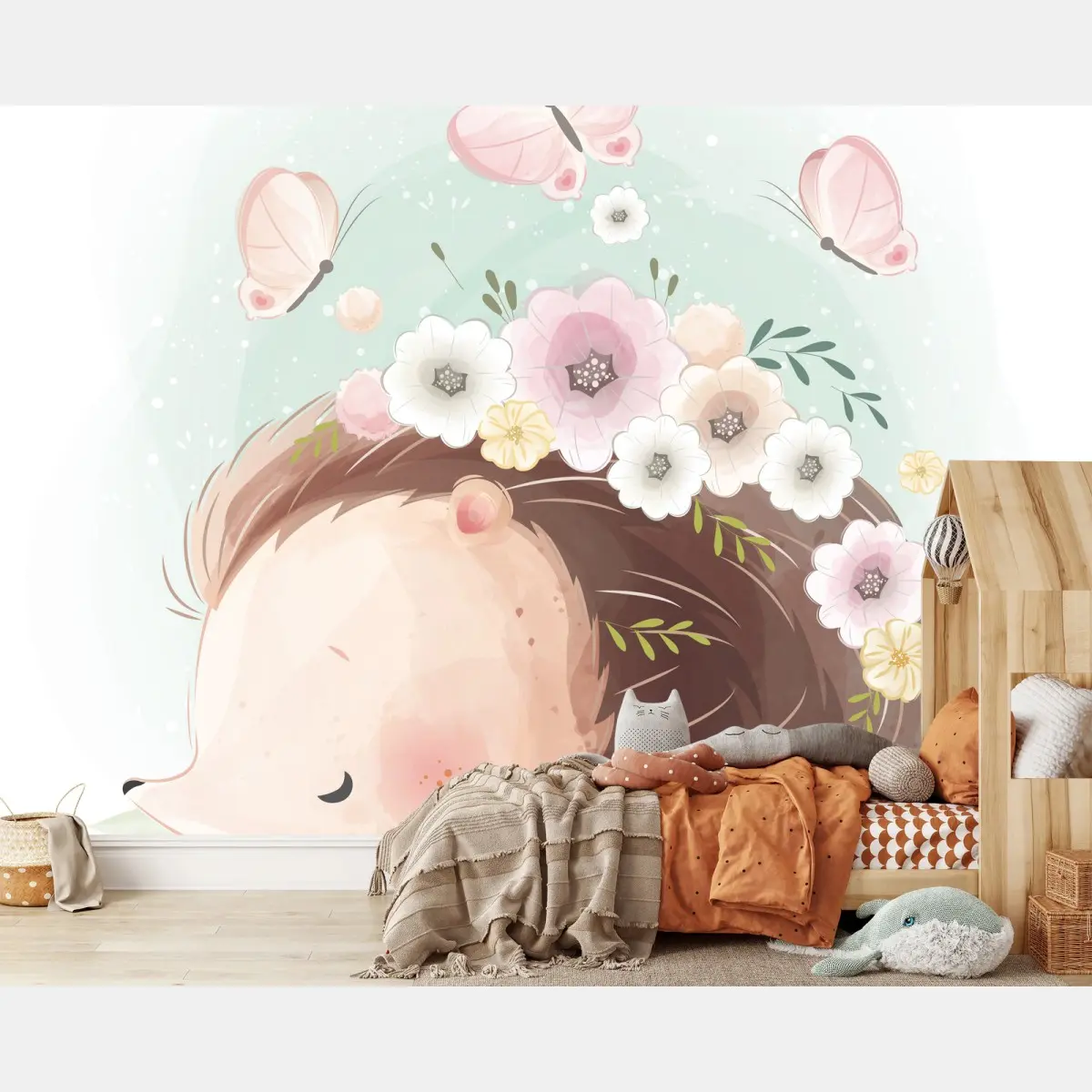 Fototapete schlafender igel mit blumen – Pixers®