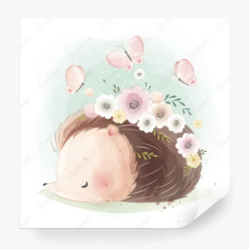 Fototapete schlafender igel mit blumen