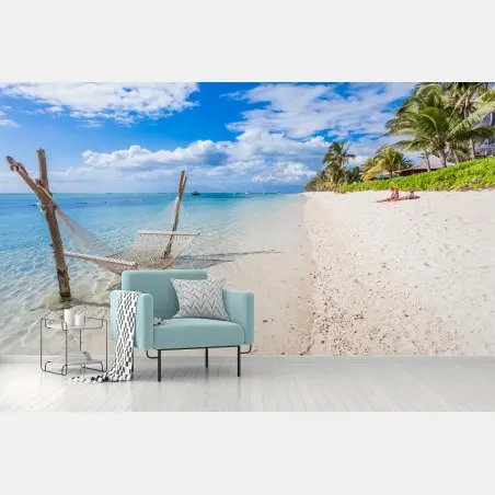 Fototapete tropische hängematte am weißen sandstrand – Pixers®