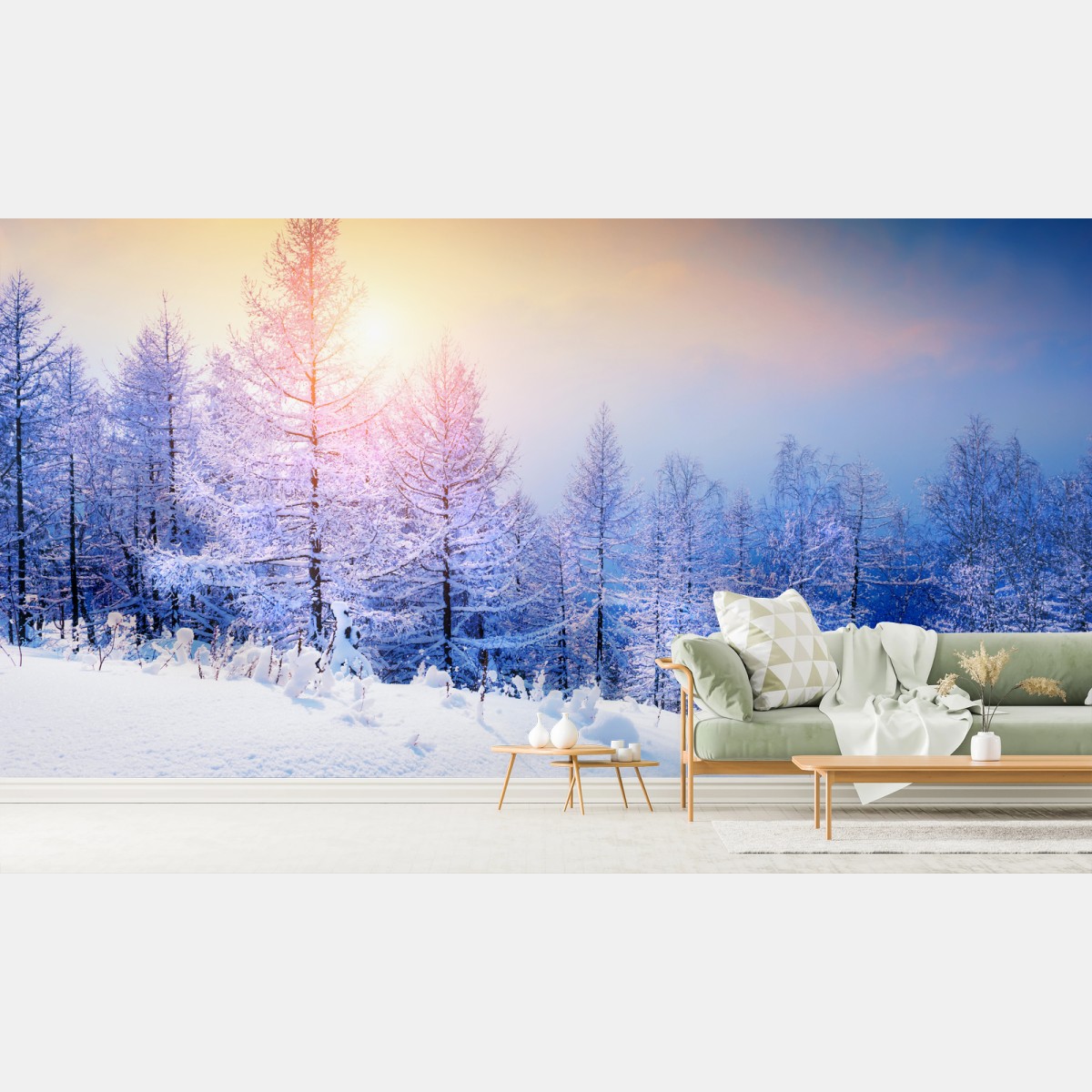 Fototapete winterlicher sonnenaufgang im verschneiten wald – Pixers®