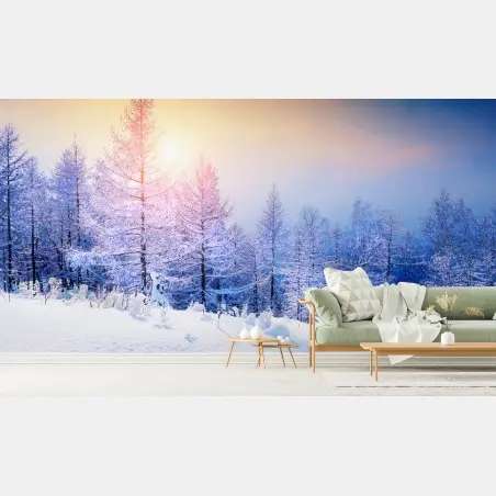 Fototapete winterlicher sonnenaufgang im verschneiten wald – Pixers®