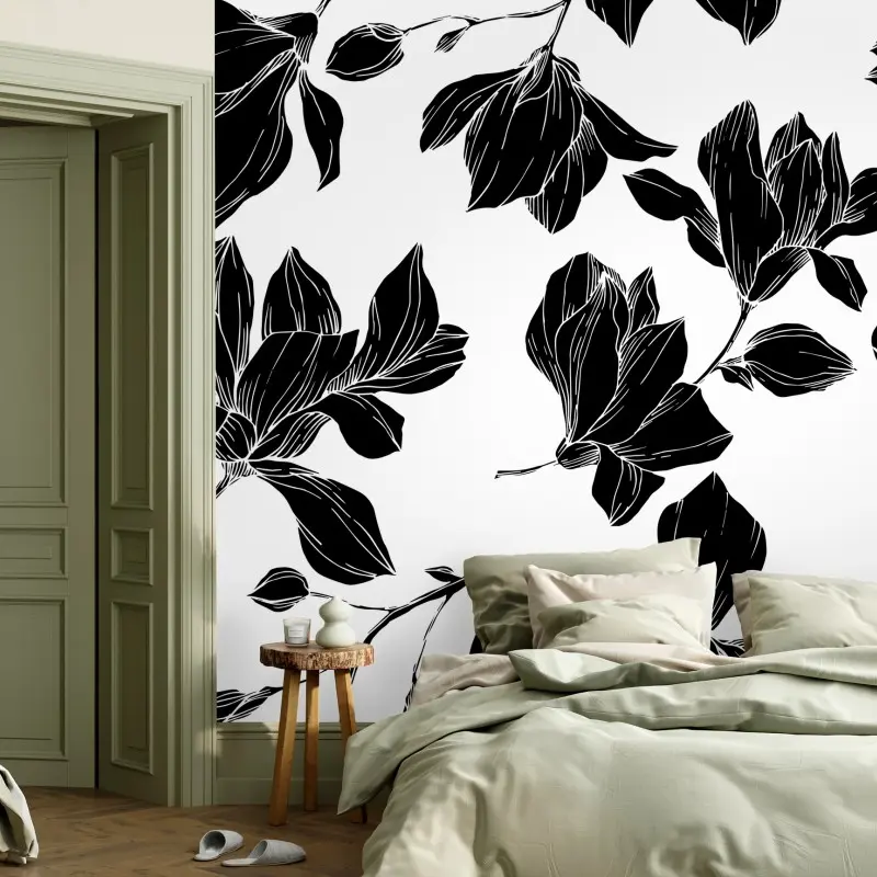 Fototapete monochromes blumen-silhouettenmuster