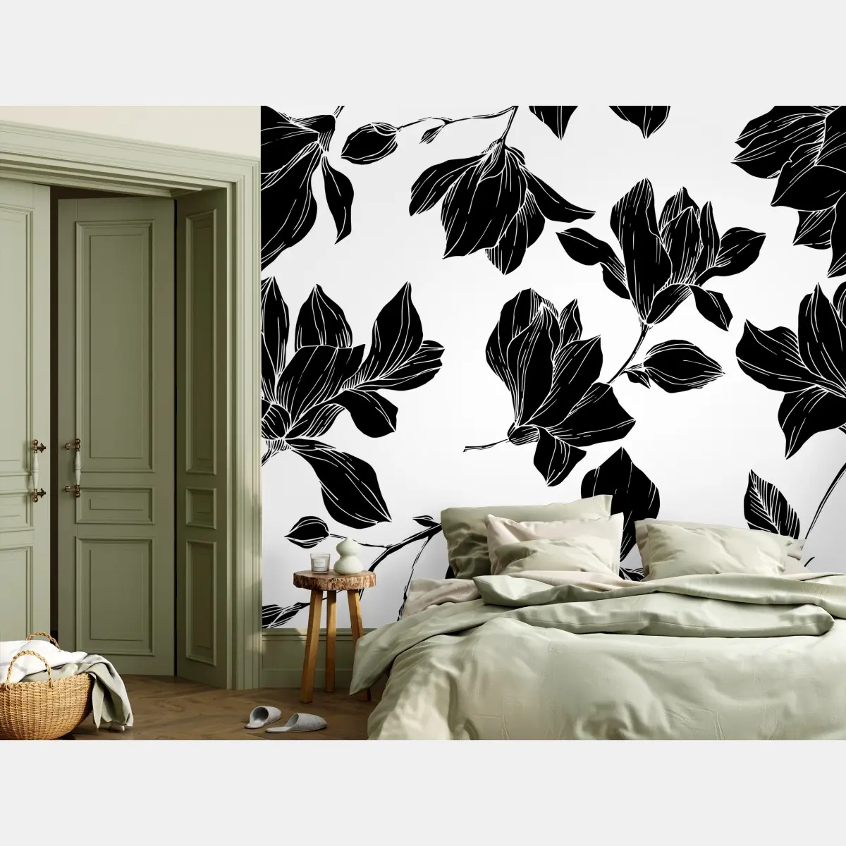Fototapete monochromes blumen-silhouettenmuster – Pixers®