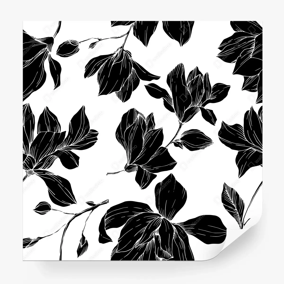 Fototapete monochromes blumen-silhouettenmuster – Pixers®