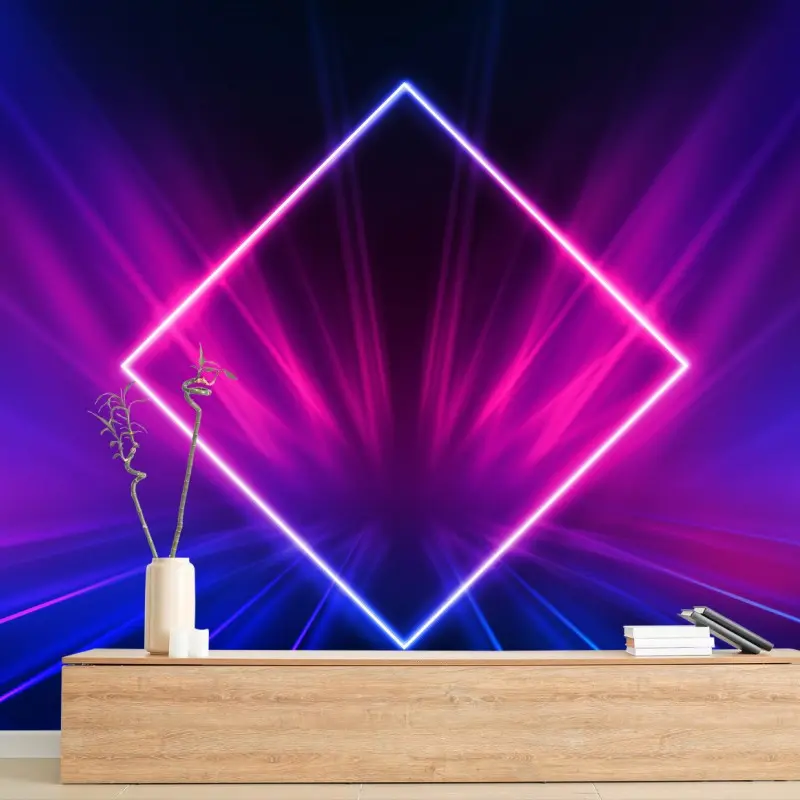 Fototapete neon diamant leuchten - abstrakte geometrische kunst