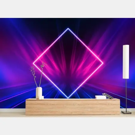Fototapete neon diamant leuchten - abstrakte geometrische kunst – Pixers®