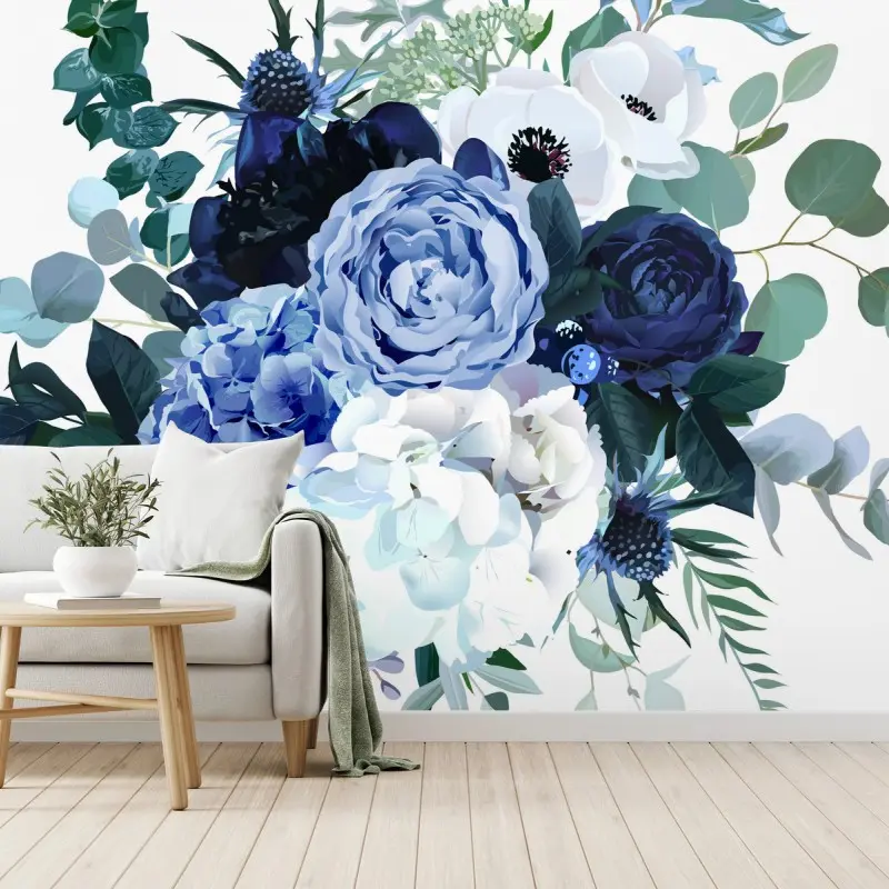 Fototapete blauer aquarell blumenstrauß