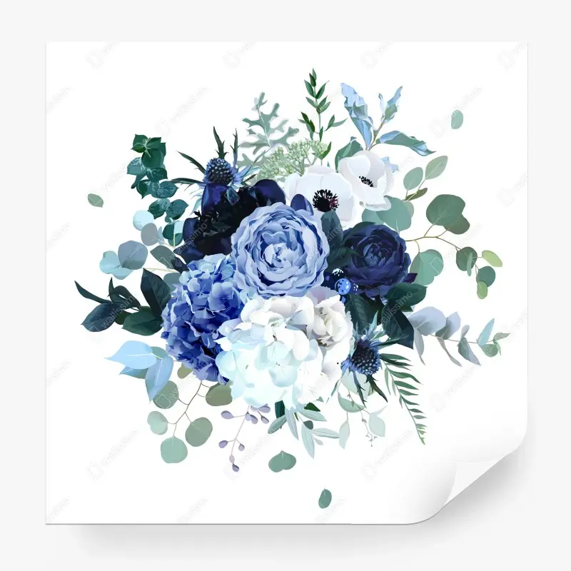 Fototapete blauer aquarell blumenstrauß