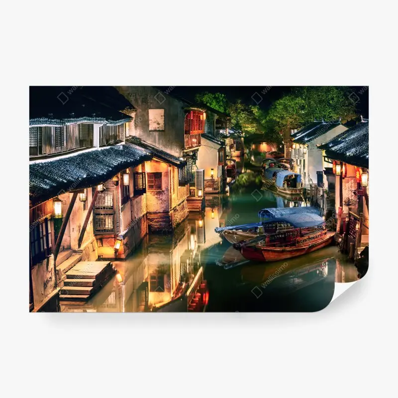 Fototapete mondbeleuchteter kanal in einer chinesischen wasserstadt