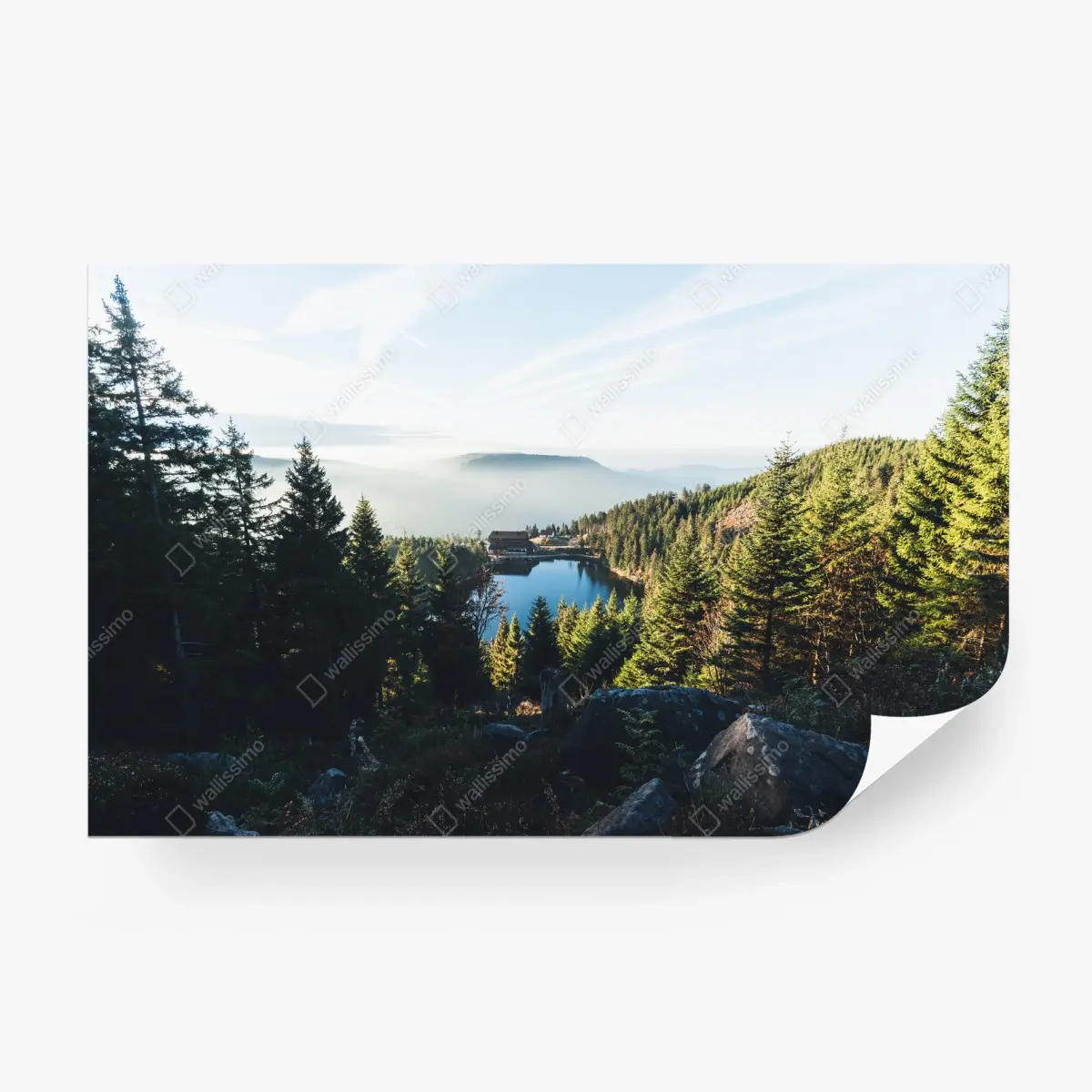 Fototapete neblige berglandschaft mit see – Pixers®