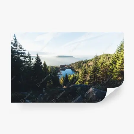 Fototapete neblige berglandschaft mit see – Pixers®