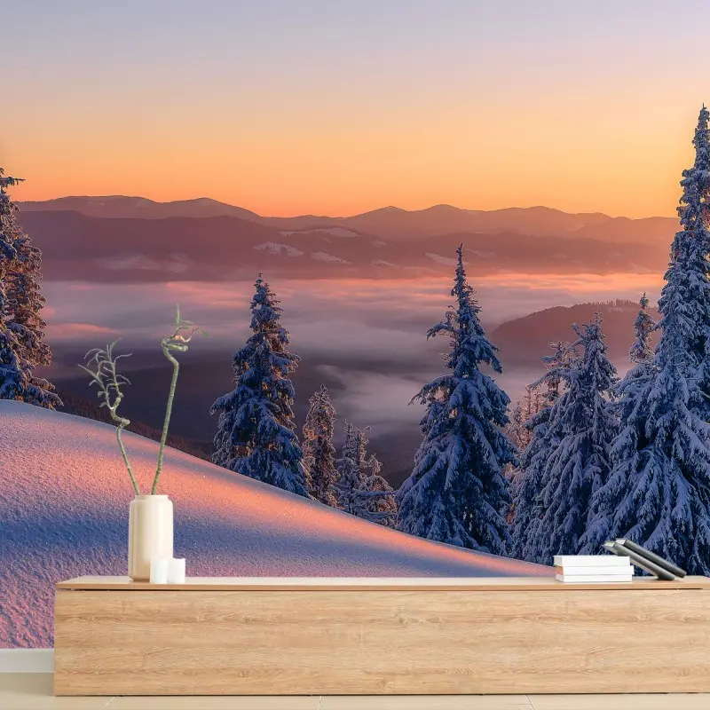 Fototapete winterlicher sonnenaufgang in den bergen
