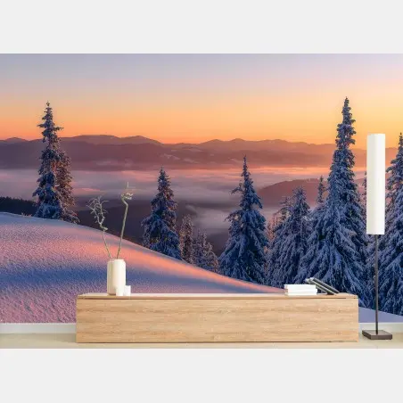 Fototapete winterlicher sonnenaufgang in den bergen – Pixers®