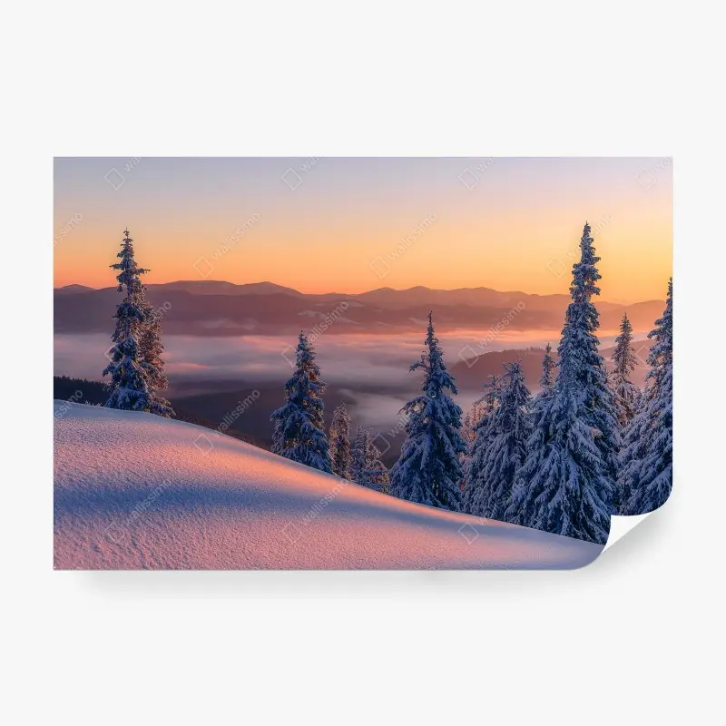 Fototapete winterlicher sonnenaufgang in den bergen