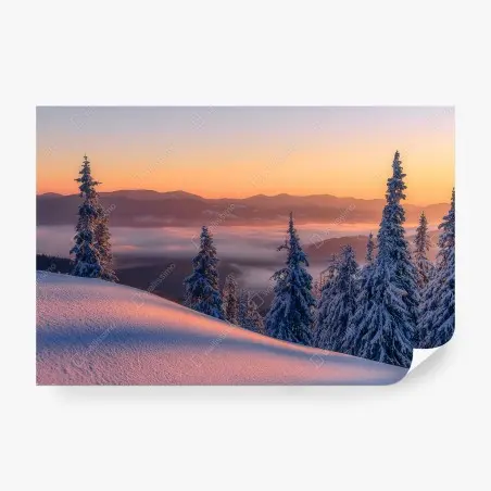 Fototapete winterlicher sonnenaufgang in den bergen – Pixers®
