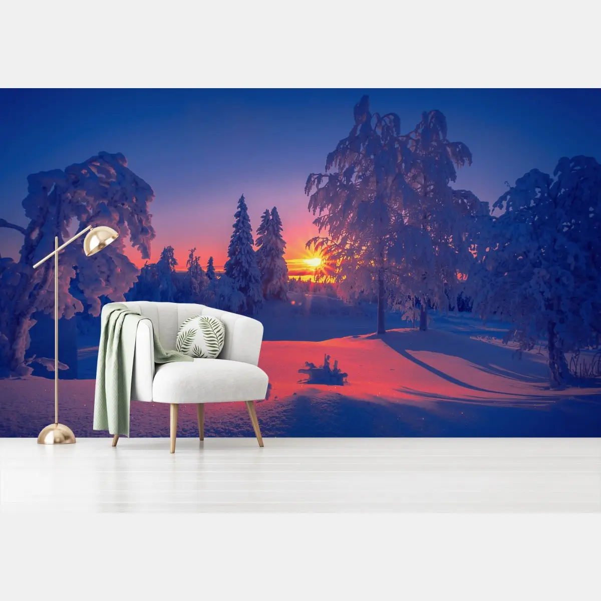 Fototapete winterlicher sonnenuntergang im verschneiten wald – Pixers®