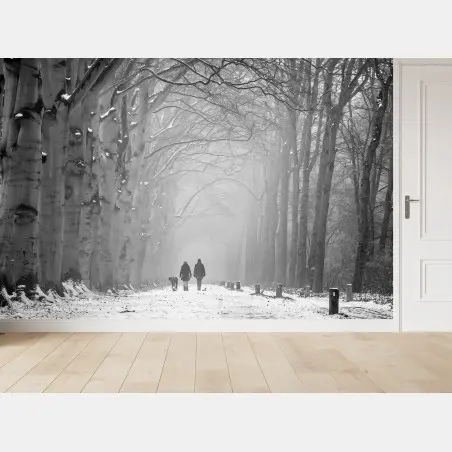Fototapete nebliger winterwaldweg – Pixers®