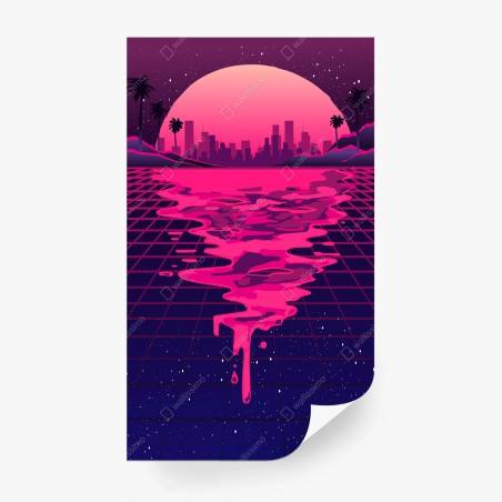 Fototapete neon synthwave sonnenuntergang über der stadt – Pixers®
