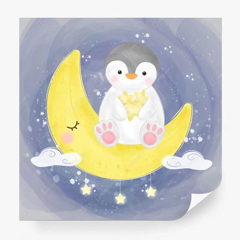 Fototapete kleiner pinguin auf dem halbmond