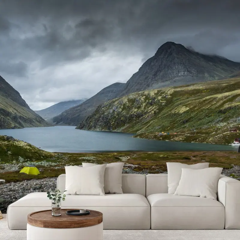 Fototapete Rondane bergsee unter düsterem himmel
