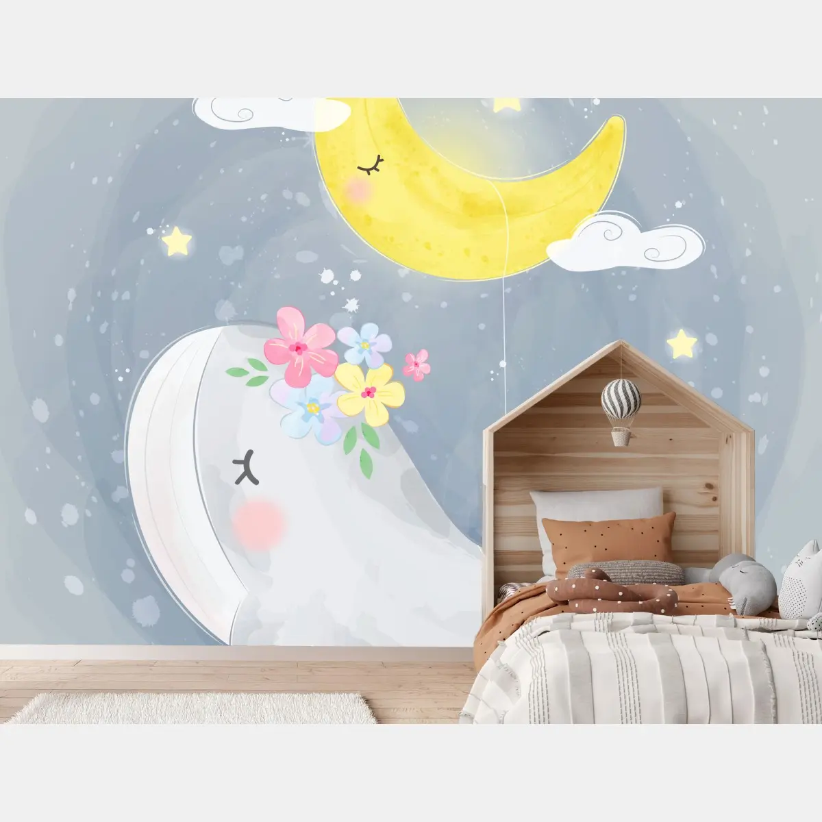 Fototapete schlafender wal und mond fürs kinderzimmer – Pixers®