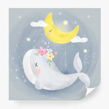 Fototapete schlafender wal und mond fürs kinderzimmer – Pixers®