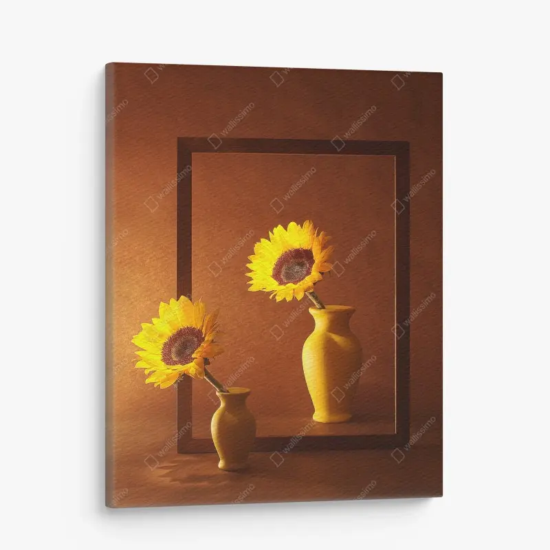 Leinwandbild stillleben mit sonnenblume in gelber vase