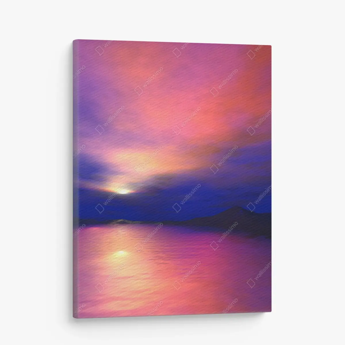 Leinwandbild ruhiger sonnenuntergang über dem bergsee – Pixers®
