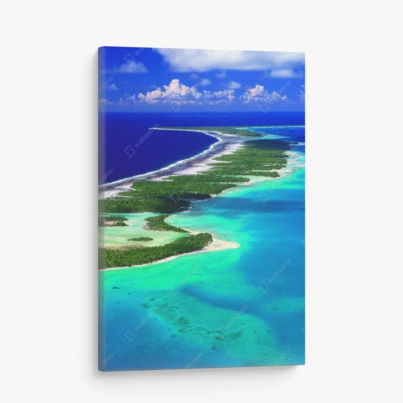 Leinwandbild luftaufnahme eines türkisfarbenen atolls