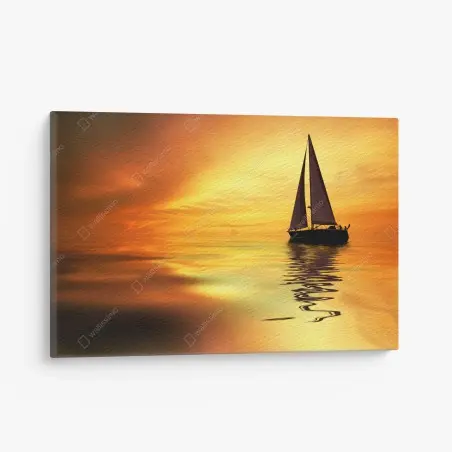 Leinwandbild segelboot bei goldenem sonnenuntergang – Pixers®