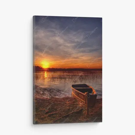 Leinwandbild boot bei sonnenuntergang am see – Pixers®