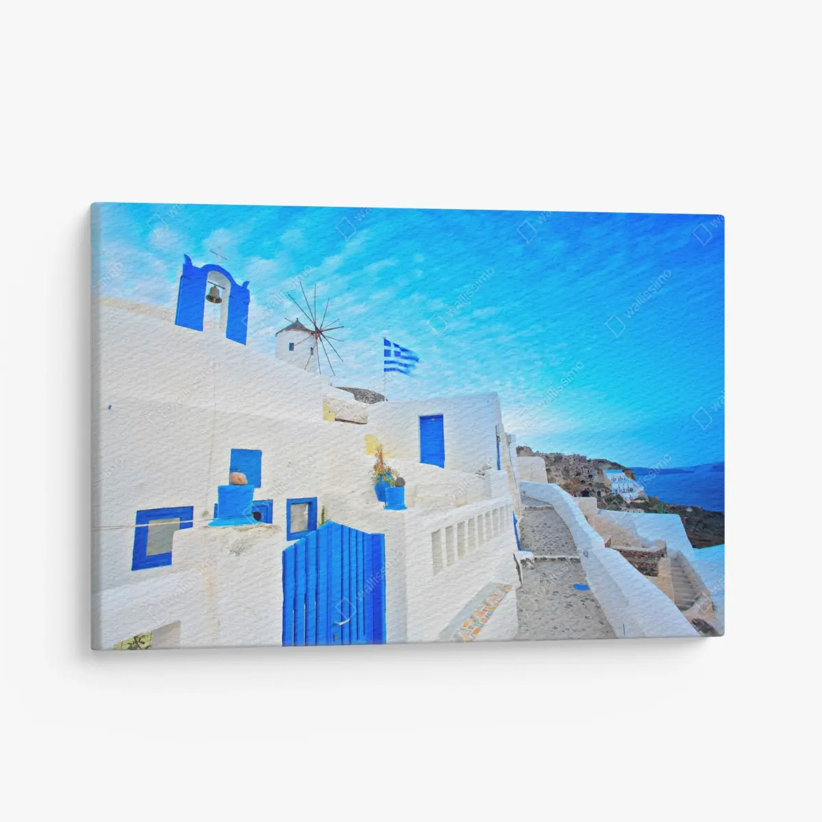 Leinwandbild Santorini weiße häuser und blaue türen – Pixers®