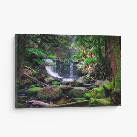 Leinwandbild moosbedeckter wasserfall im üppigen wald – Pixers®