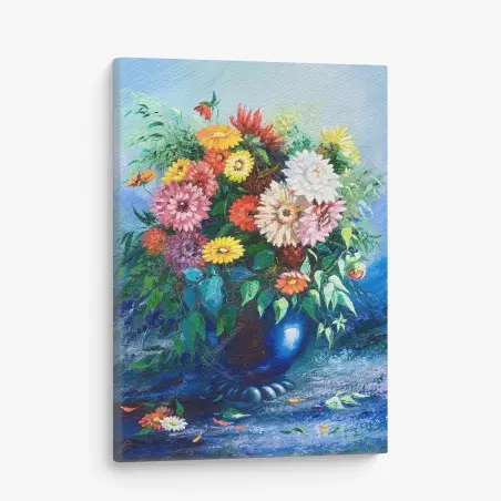 Leinwandbild lebendiger wildblumenstrauß in blauer vase – Pixers®