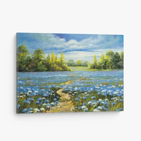 Leinwandbild pfad durch eine blaue kornblumenwiese – Pixers®